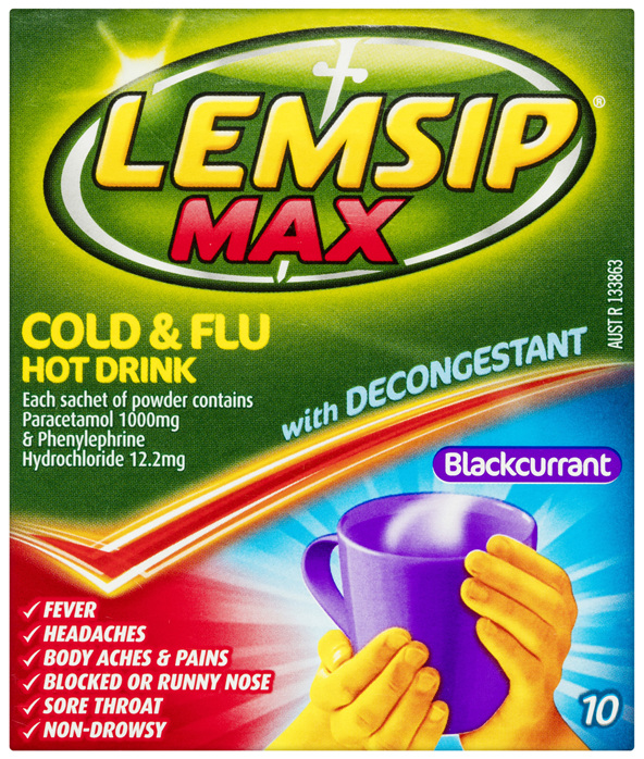 Lemsip Max Decongestant Cold & Flu Hot Drink Blackcurrant 10 Pack